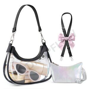 Clear Stadium Shoulder Bag PVC Leather Adjustable Straps Event Chic